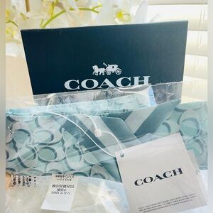 COACH C8363 Signature Silk Skinny Scarf 100% Silk NWT- Light Blue